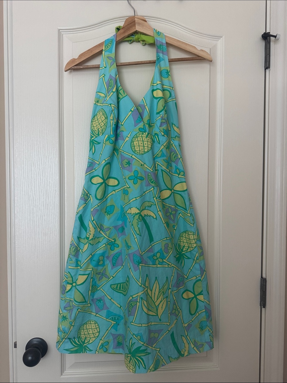Vintage Lilly Pulitzer Turquoise Tropical Print Halter Mini Dress